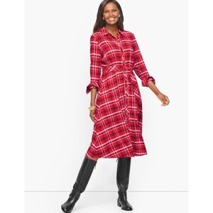 Talbots NWT Red Plaid Long Sleeve A-Line Belted Midi Shirt Dress Size 18W